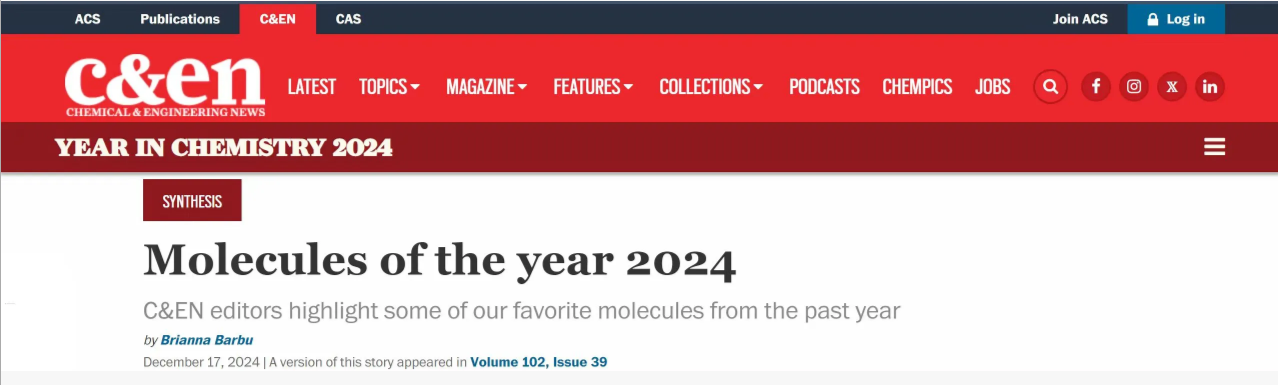 震撼！美国化学会官宣 2024 年度六大化学分子，开启化学新视界