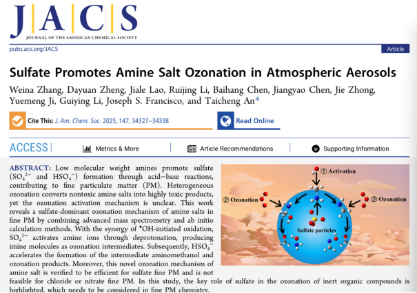 广东工业大学安太成团队JACS：大气气溶胶中硫酸盐促进胺盐臭氧化的机制研究